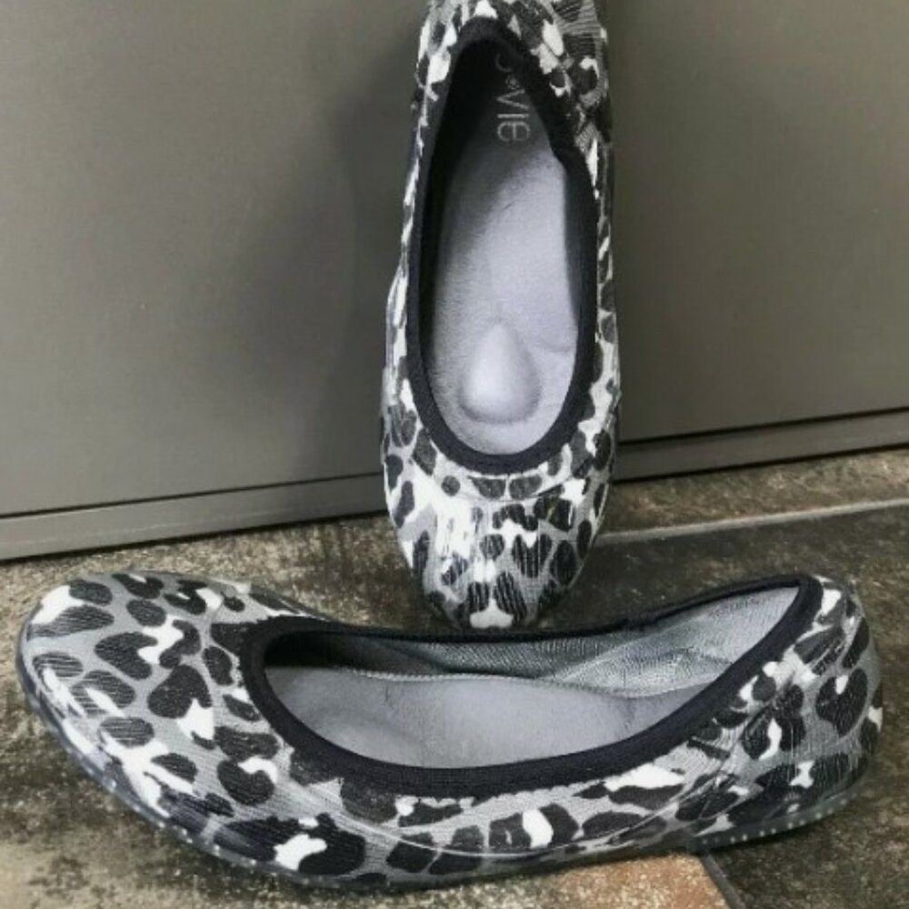 JaVie Leopard Animal Print Ballet Flats Jelly Grey Black Size 39 8-8.5 EUC